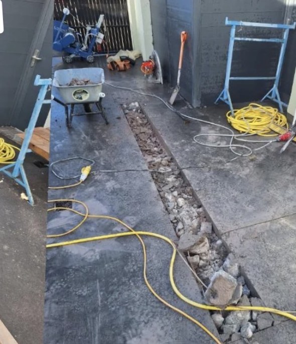 Floor sawing — deep precise cut through concrete yard slab in Cork