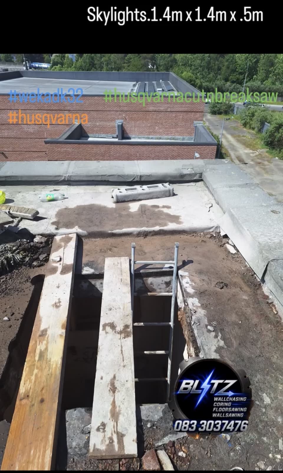 Flat roof coring preparation — skylight opening project, Cork
